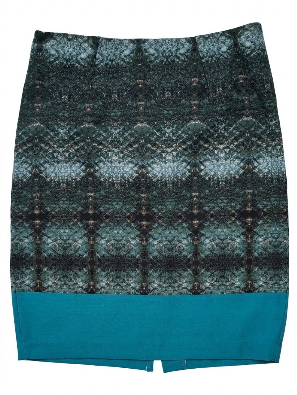 Lord & Taylor Teal Abstract Pattern Pencil Skirt Size 8 Green Blue Bordered
